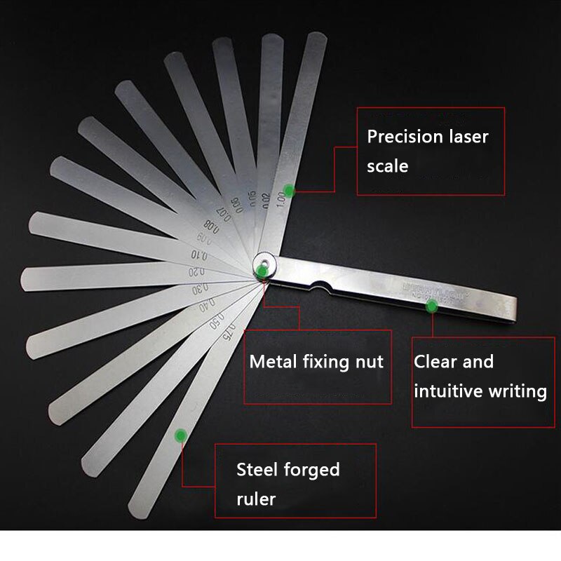 Stainless Ateel Anti-Rust Feeler Gauge Gap Ruler 17 Blade Feeler Metric Gap Filling 0.02-1.0mm Thickness Gauge Measuring Tool