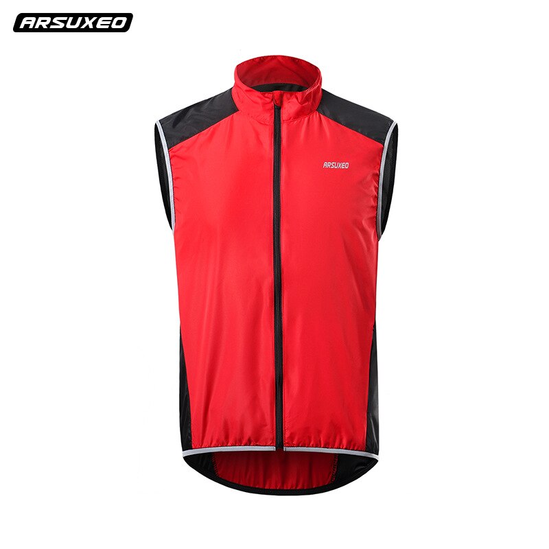 Arsuxeo reflekterende cykelvest herre vindtæt åndbar cykling vindvest cykel road mountainbike mtb downhill vindjakke: Rød / Xxxl