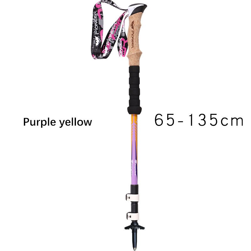 Mountain-climbing Walking Stick Carbon Fibers Ultra light 3 Section External lock Outdoor Hiking 135cm: Purple