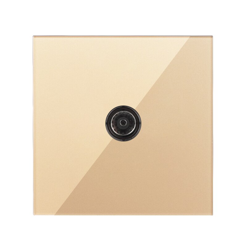 Double Socket Internet Socket Phone RJ45 Network Port Data TV Wall Socket PC Data Female Socket Luxury Gold Crystal Glass Panel: 1TV