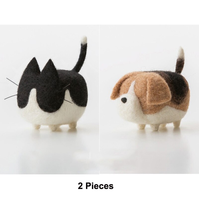 2 Pieces Cute Animal Cat DIY Wool Felt Kit Needle Poked Knitting Material Package Handmade Sewing Art Craft Home Decor: 2 Pieces A