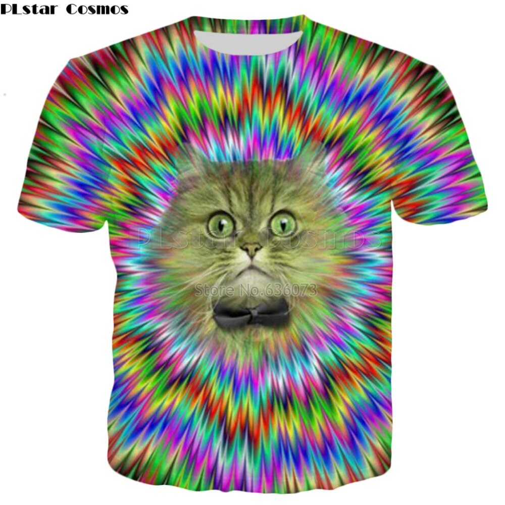 PLstar Cosmos summer T-shirt Psychedelic tshirt Fun cat 3d Print Men's Women's Casual t shirt