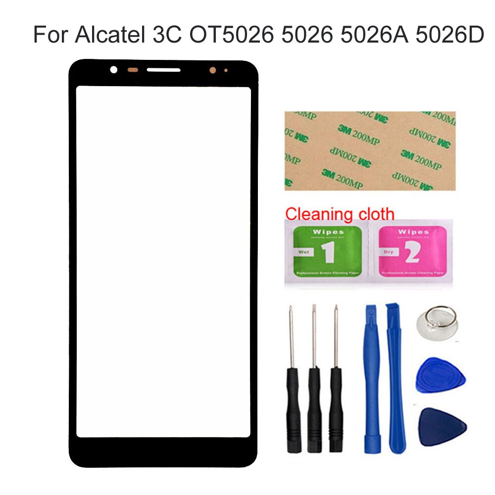 Para Alcatel 3C OT5026 5026 5026A 5026D Panel de pantalla de vidrio frontal (sin pantalla táctil) piezas de montaje de cubierta de vidrio exterior: 5026 Black Tools