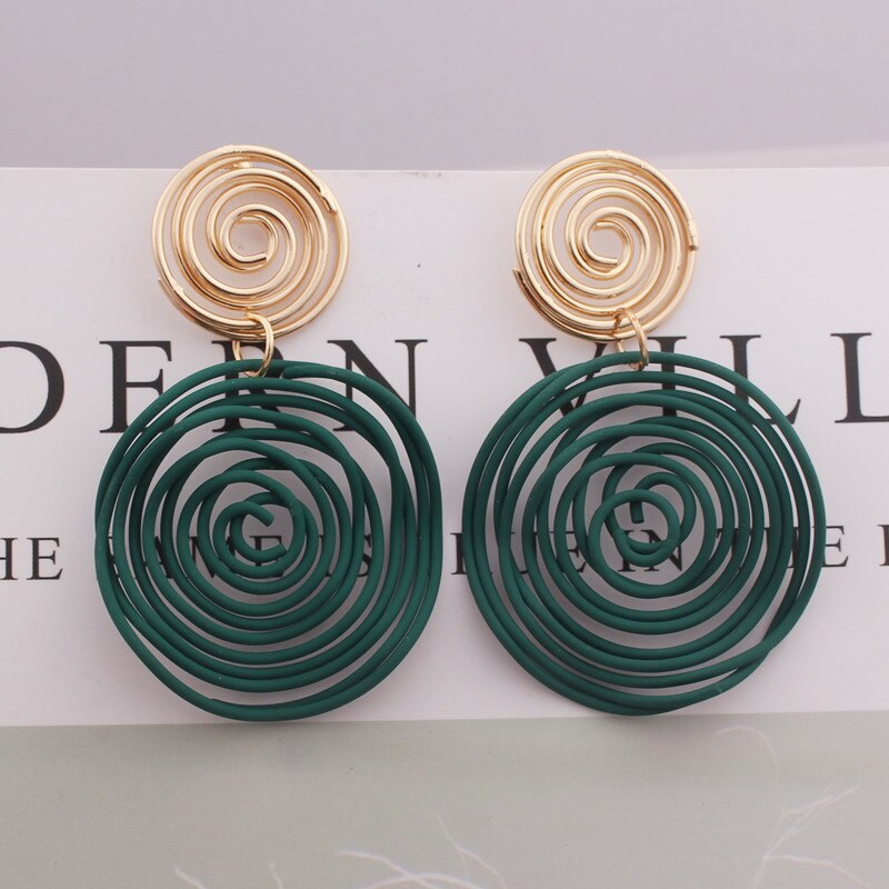 Pendientes grandes redondos de alambre rojo, verde, amarillo, espiral, laberinto de Metal geométrico, joyería para de boda, Pendientes