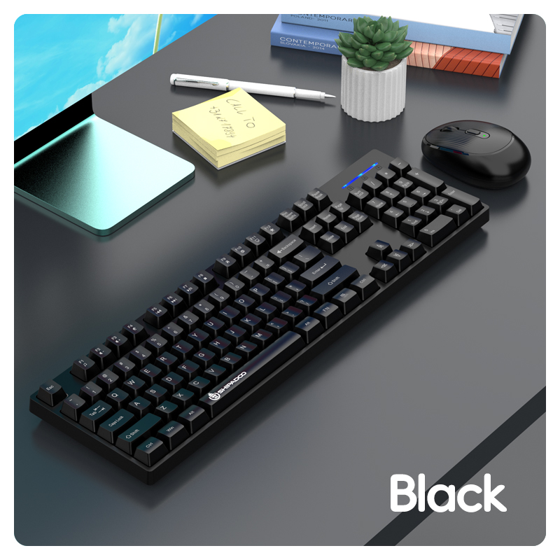 Kabellose Tastatur- und Maus-Kombination, 104 Tasten, volle Größe, ergonomische Tastatur, batteriebetrieben, 2,4 G, Maus für PC, Laptop, für Büro und Zuhause: Black