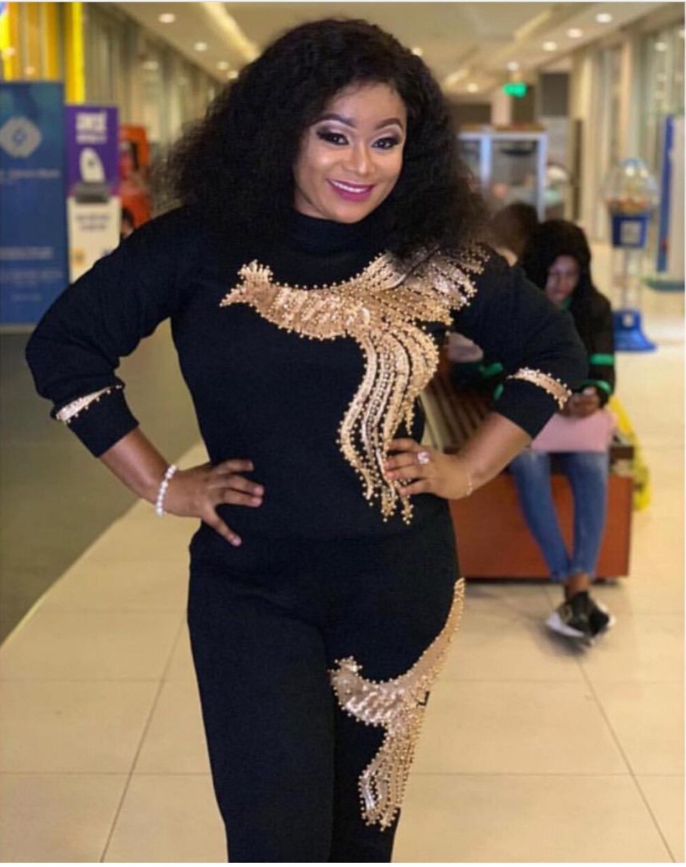 Winter Spring Long Sleeve Sportswear Office Phoenix Sequined Sweatshirt Pant 2pcs Women's Set Outfits Suit AM306