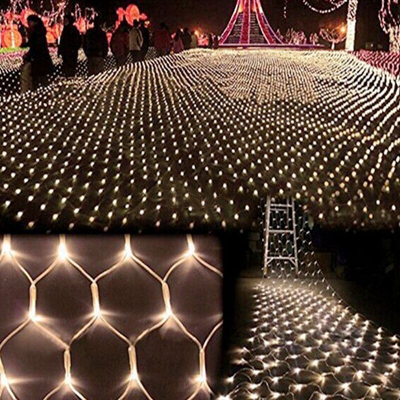 Wonlukiy String Light 3M x 2M 204 LEDS Warm White Blue Multi-color Outdoor 110V/220V US/EU Plug Waterproof LED Net Light Weeding