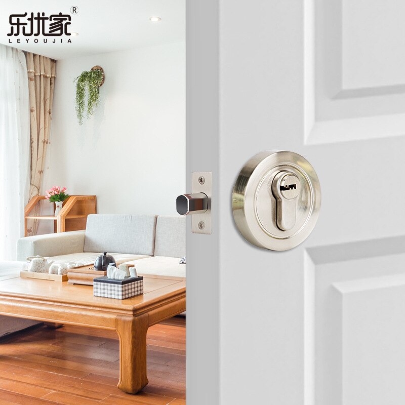 Deadbolt Lock Zinc Alloy Latch Channel Lock Double-Sided Circle Household Built-in Lock Indoor Black and White with Pattern Wood