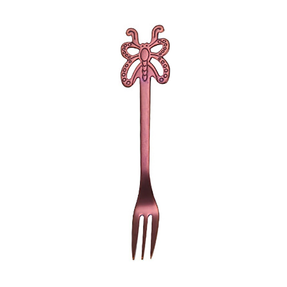 Bärbar butterfly stil rostfritt stål te dessert sked gaffel köksservis: Lila gaffel