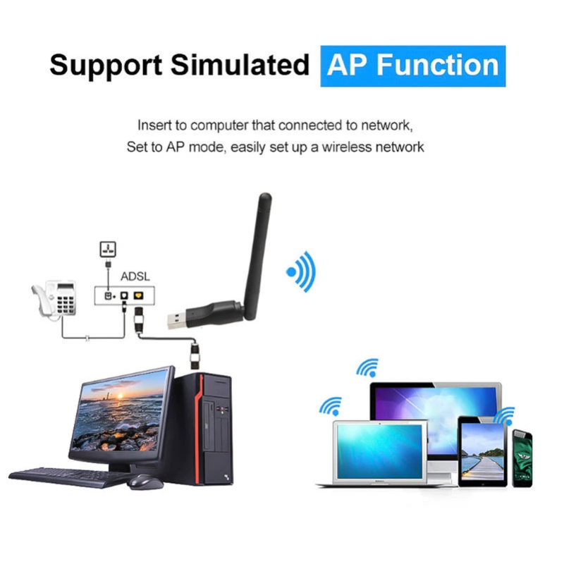 2.4GHz USB 2.0 Adapter 150Mbps WiFi Wireless Network Card with Antenna Chipset Ralink MTK 7601 for Laptop PC Network Cards