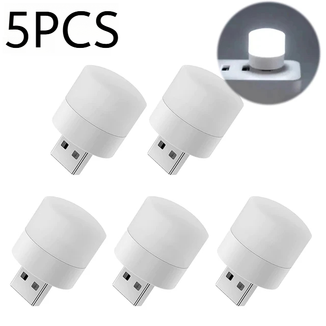 1/10Pcs Mini USB Night Light Eye Protection Book Reading Light USB Plug Computer Mobile Power Charging LED Night Lamp Warm White: black