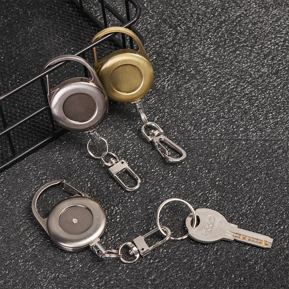 1Pc Retractable Keyring Keychains Stainless Steel Reel Clip Badge Holder ID Card Key Ring Carabine Anti-lost Outdoor Belt Clip