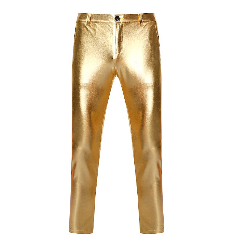 Moto à revêtement métallique Faux cuir PU pour hommes, pantalon de Hip Hop pour DJ, scène de discothèque et chanteurs, collection: M / gold