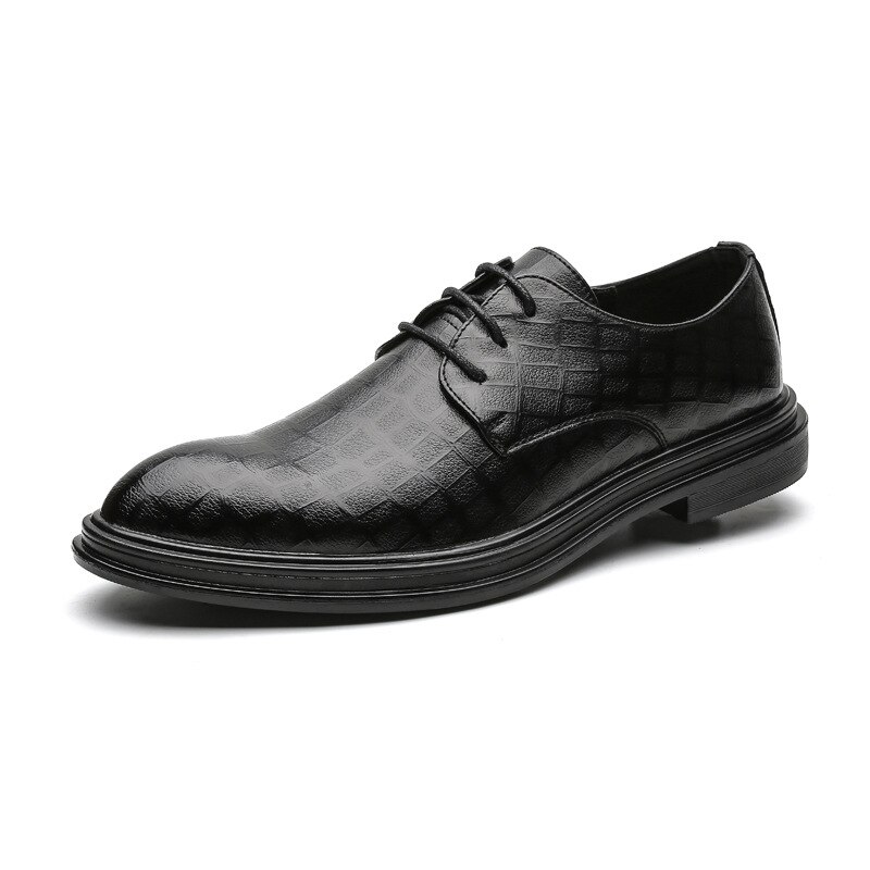 Leren schoenen heren brogues schoenen zachte pu zakelijke schoenen casual herenschoenen zwart bruin  ka2406: Zwart / 10.5
