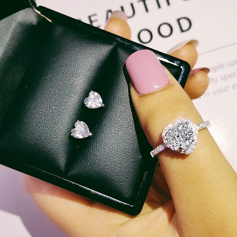 925 Gioielli in Argento sterlina impostato alone anello di Fidanzamento rotondo dell'orecchino della vite prigioniera per la Cerimonia Nuziale di natale di san valentino regalo di Giorno del partito di J4923