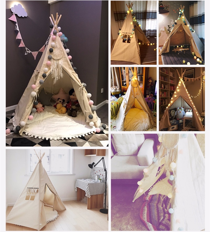 La Tenda del capretto Casa Portatile di Grandi Dimensioni Tenda Bambino Tepee Bambino Teepee Tela di Cotone Wigwam 10 Tipi di Casa Giochi Per Bambini Tenda Tappeto HA CONDOTTO Le Luci