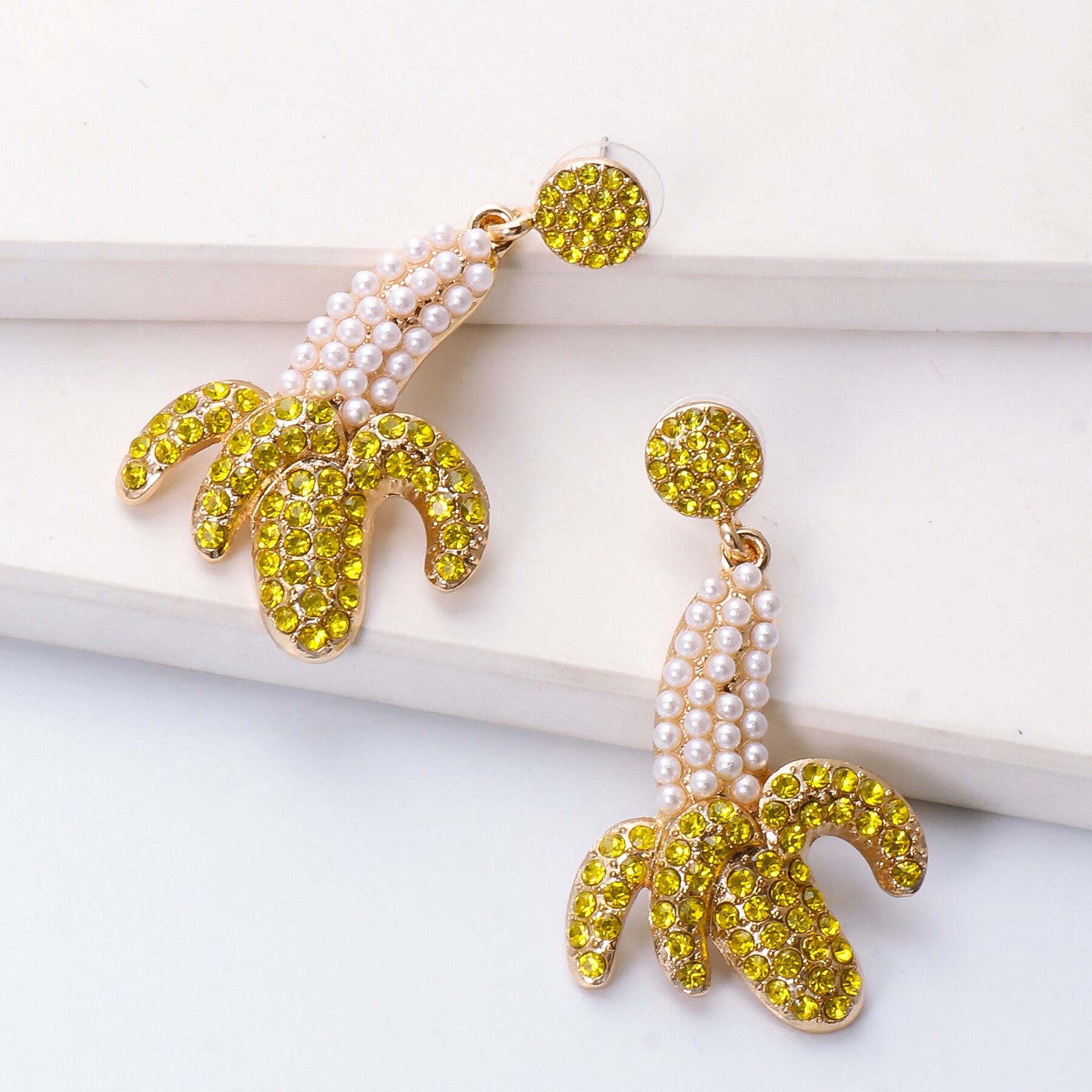 Banan statement øreringe rhinestone dejlige perle kvinder dangle øreringe vedhæng smykker