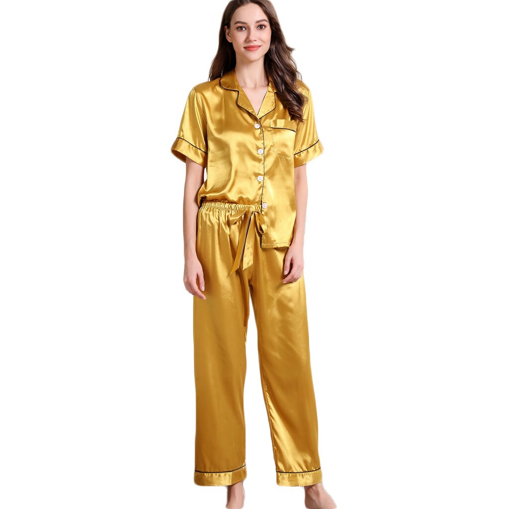 SAGACE Short Sleeve Silk Pajama Sets Women autumn Short Sleeves Long Ladies Pijama Sleepwear Nightwear Set Plus Size