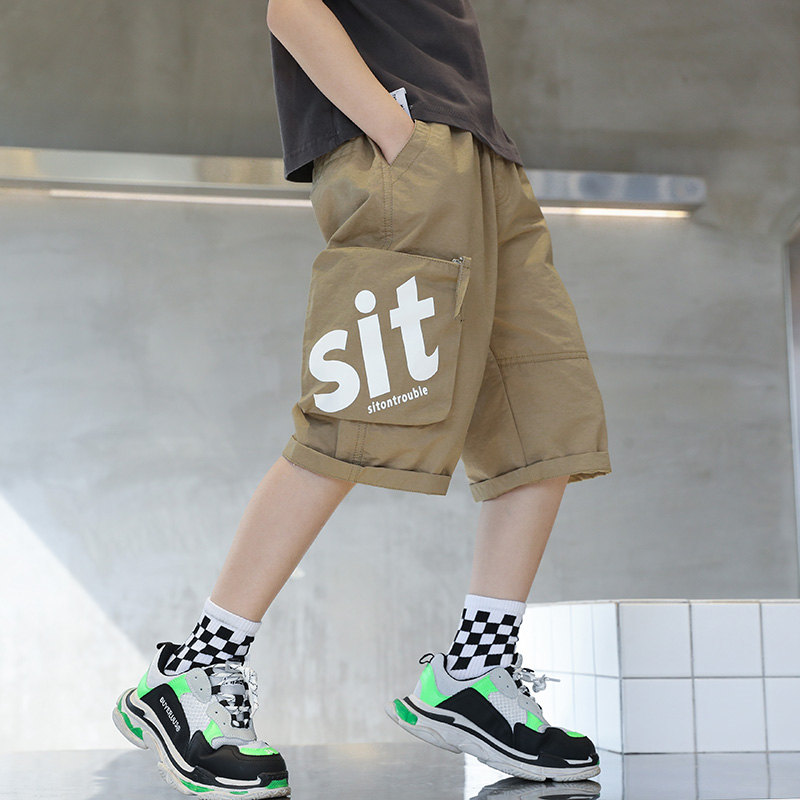 Pantalones cortos de verano para niños grandes, pantalón corto suelto coreano, informal, Delgado, ropa para adolescentes, 6, 8, 10, 12, 14 años: Caqui / 14