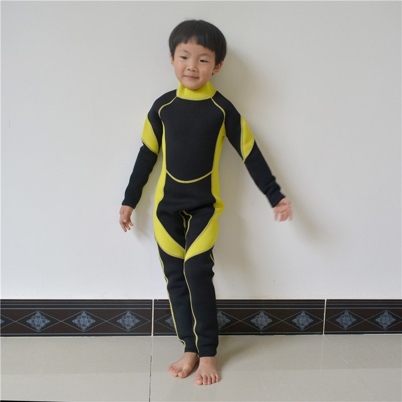 Wyoturn 2.5Mm Terug Zip Volledige Wetsuit Peuter Jongens En Meisjes Dikker Warme Surf Duikpak Kids Zonnebrandcrème Kinderen Duiken nat Pak: Yellow / 14weight 45 to 50kg