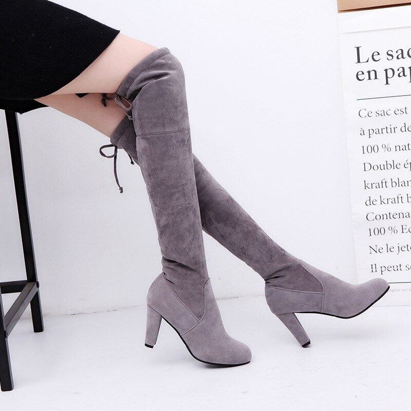 Nueva de gamuza Slim Sexy Botas de La hasta la rodilla de las mujeres de invierno de la de alta del muslo Botas zapatos de Mujer de Botas Mujer