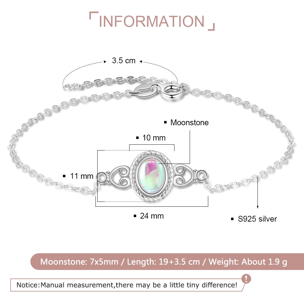 Sorte 925 de Prata Ajustável Cadeia Pulseira para As Mulheres Rainbow Moonstone Pulseiras & Bangles Jóias Finas (Hub Lam Fong)