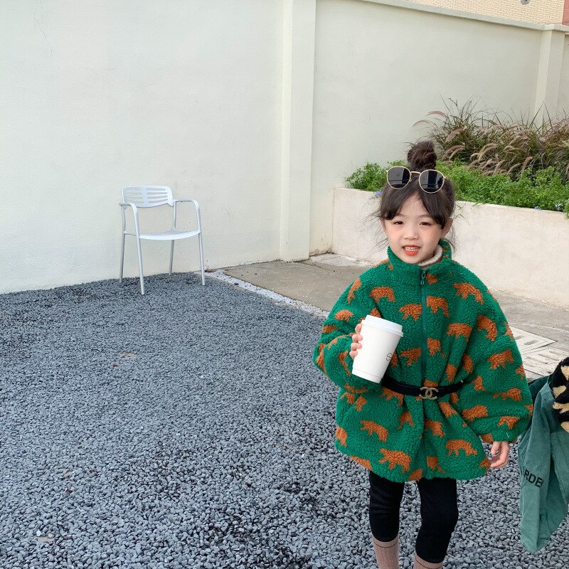 Abrigo grueso de lana con cremallera para niños, ropa de para niñas de 1 a 9 años, coreana, invierno, 7511G,: green / 100 for 3y