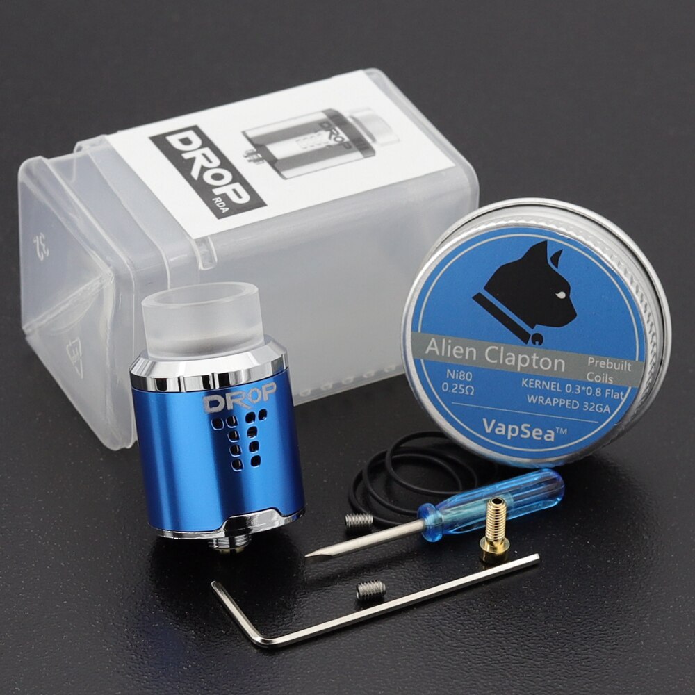 Vape RDA Tank Rebuildable Dripping Atomizer 24mm with 4 Large Post Holes For Easy Coil Replacement BF pin RDA: Blue-10Coils