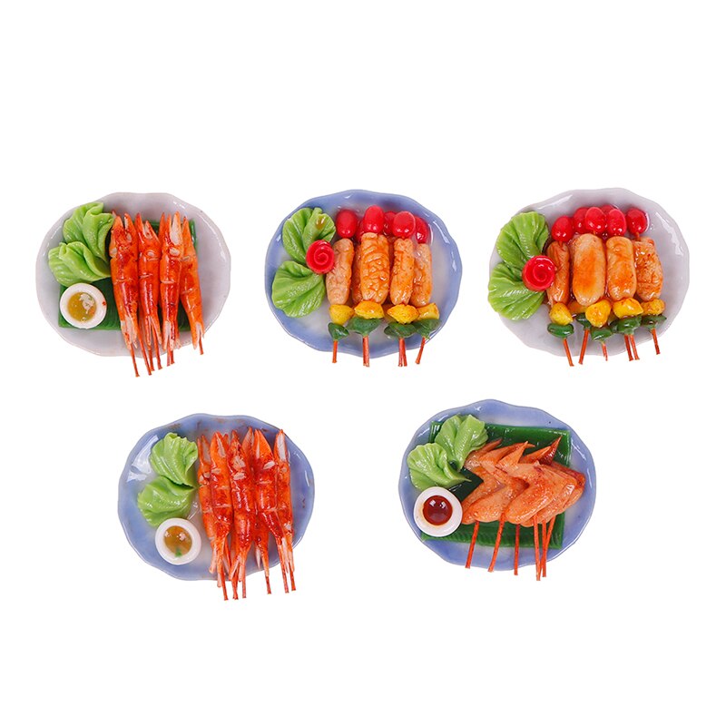 1:12 Accessori casa delle bambole In Miniatura di Simulazione Barbecue Piatto di Decorazione Piatto Mini Barbecue Kebab Vassoio