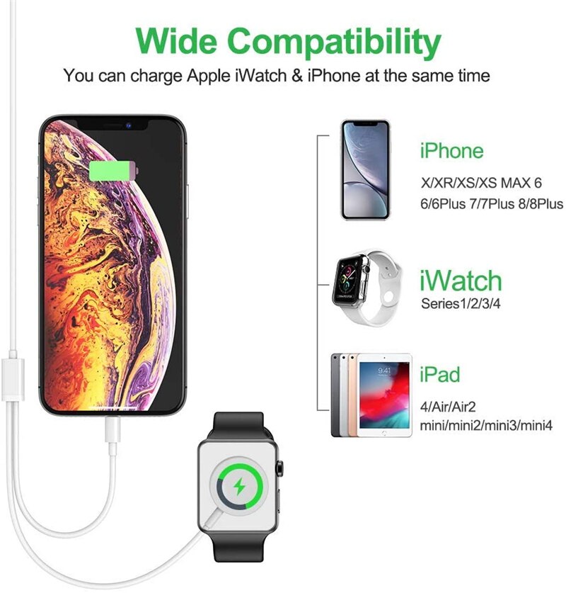 Caricabatterie Wireless Qi magnetico 2 In 1 per Apple Watch Series 5 4 3 2 cavo di ricarica USB Applewatch per IPhone 11 Pro XS Max XR X 7