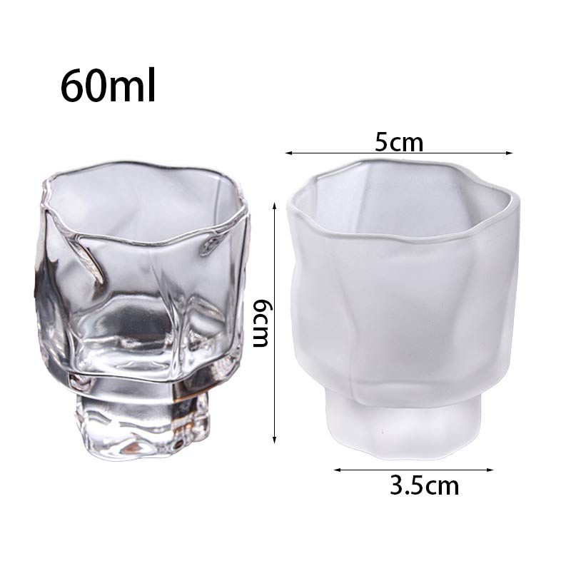 2Pcs Japanese Style Origami Shape Glass Cup Transparent Frosted Whiskey Glass Espresso Cup Shot Glass Home Tea Cup 60ml