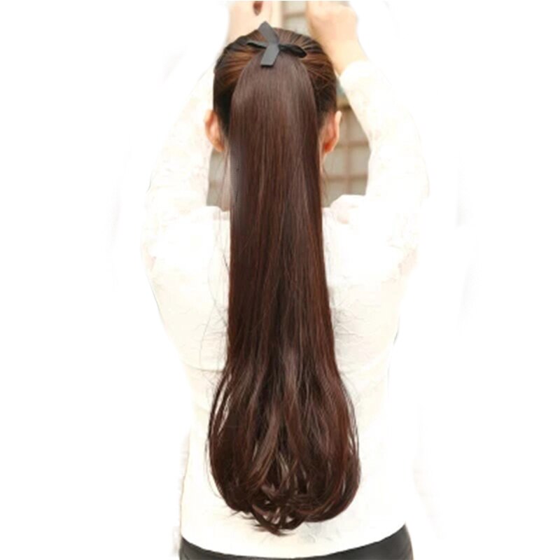 Coletas largas y rectas de 24 pulgadas Allaosify, pinza resistente al calor con cola de caballo para extensiones de cabello, coletas postizas
