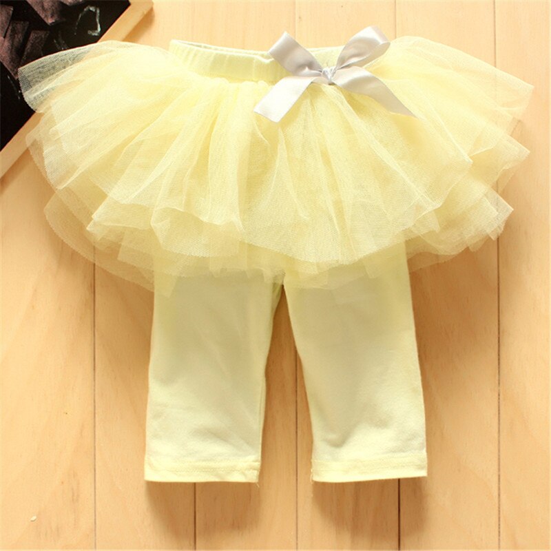 Baby Meisje Tutu Rok Culottes Leggings Gaas Broek Party Rokken Met Boog Dans Kleding 0-3 Jaar with3 Kleuren: YELLOW / 4T