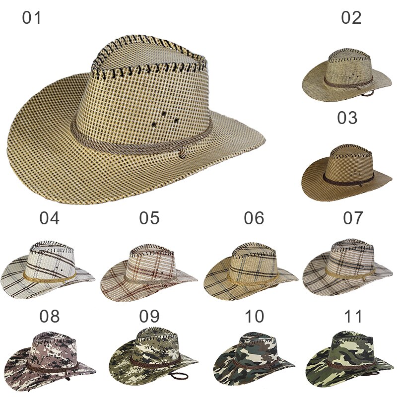 Unisex Summer Straw Camouflage Western Cowboy Hat Leisure Straw Hat UV Protection Outdoor Jazz Brimmed Hiking Sport
