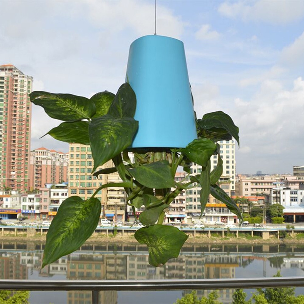 OOTDTY-maceta colgante invertida para jardín, cesta de almacenamiento con rotación de 360 grados, 13x9,5x9,5 cm, novedad