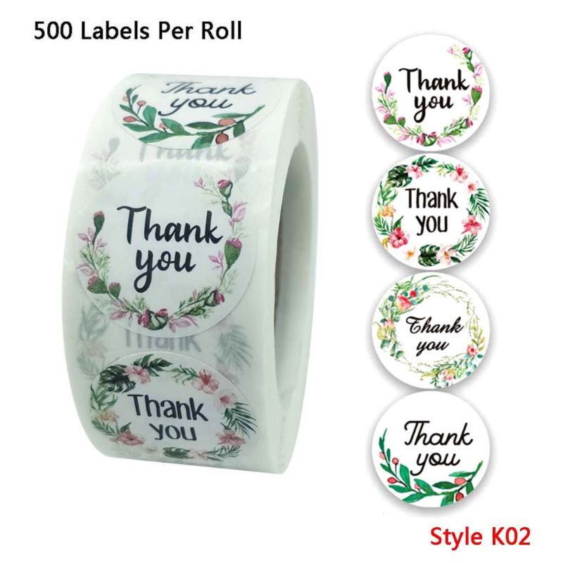 500pcs 4 Or 8 Designs Floral Thank You Stickers Wedding Favors Party Handmade Scrapbooking Packaging Seal Labels Stationery