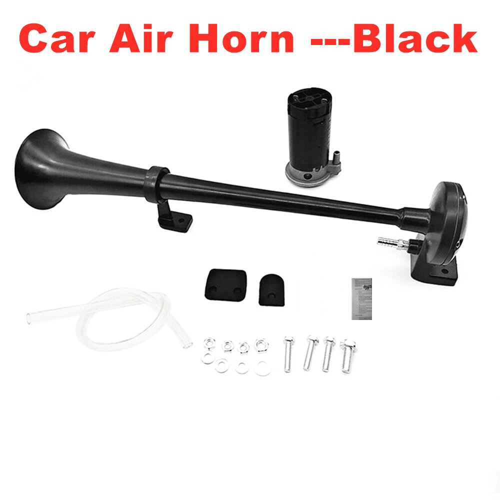 Universal preto chrome buzina de ar do carro 17 polegada 12v 150db alto único trompete para caminhões carros automóveis 180 hertz