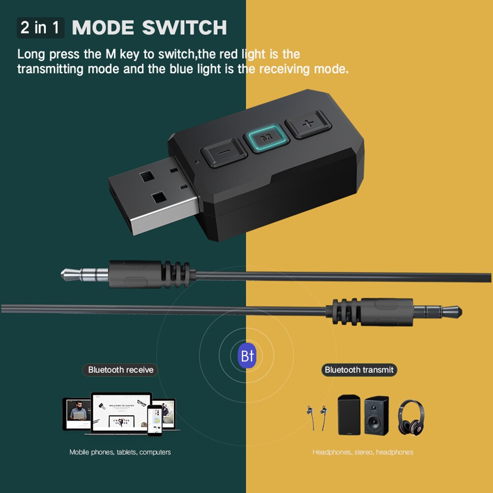 RT02 2 in 1 USB Bluetooth Audio- Adapter AUX kabellos Absender Empfänger