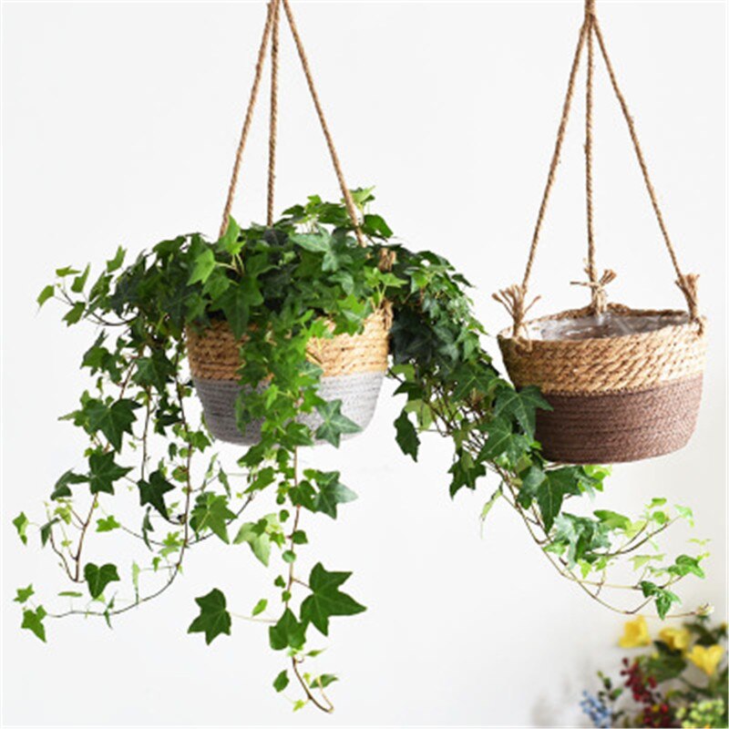 Thuis stro bloempot hangmand hangende orchideeënpot hangpot bloem huisdecoratie bloemenmand bloempot