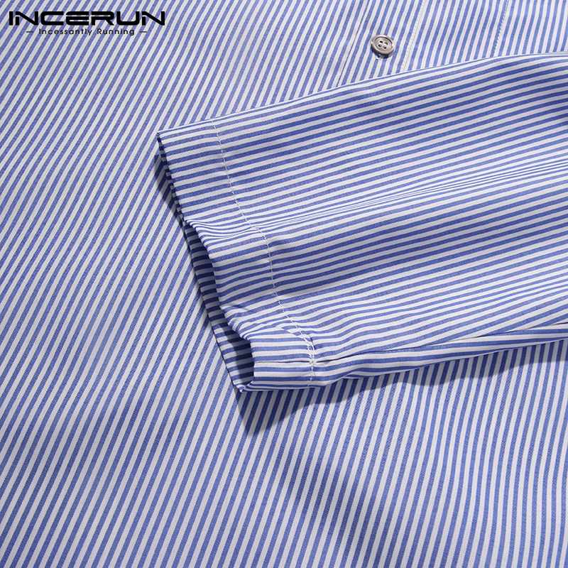 Man Casual Zakken Comfortabele Nachtjapon Incerun Heren Leisure Gestreepte Slaap Gewaden Stand Kraag Knoppen Badjassen Homewear S-5XL
