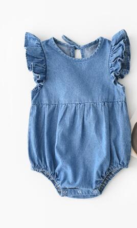 Milancel zomer babykleding effen jongens bodysuits babymeisjes denim bodysuits korte mouwen baby jumpsuits: Meisjes / 9m