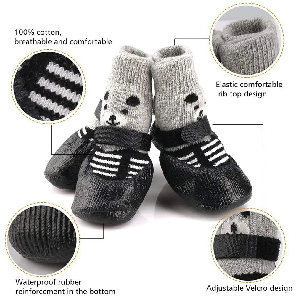 Dog Socks Waterproof Shoes Breathable Socks for Doggy Cat Non-Slip Soles Adjustable Small Dog Paw Socks for Indoor Outdoor