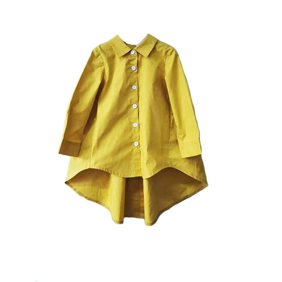 Schoolblouse voor meisjes witte blouse lange mouw met zwaluwstaart bontique effen geel wit herfstmeisjes tops 4-14y