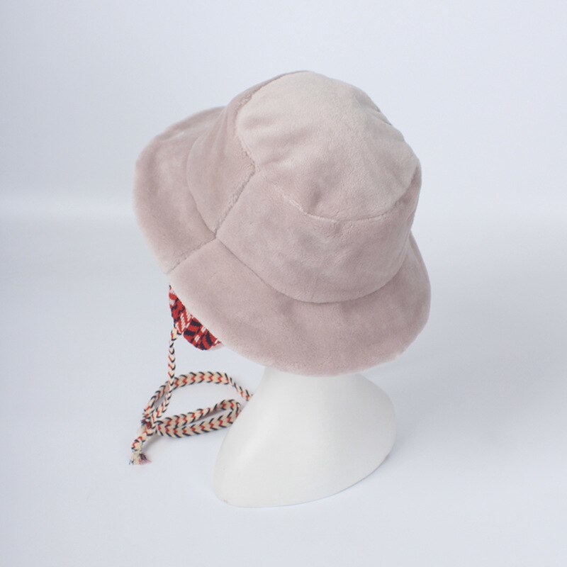 Vinter faxu lammeuld spand hat til kvinder bånd tyk varm kvindelig piger bob udendørs solcreme panama dame ørebeskyttelseshætte
