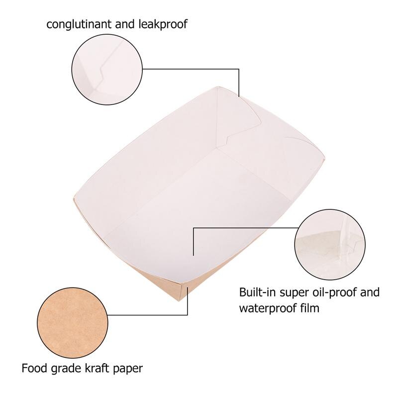 Bandeja de papel desechable para servir comida, caja de papel Kraft para llevar comida, caja con forma de bote para abrir aperitivos, bandeja de almacenamiento para patatas fritas y pollo, 100 Uds.