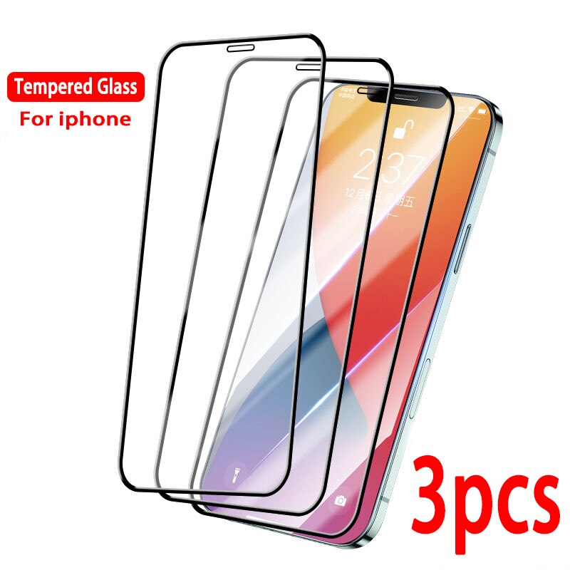 3Pcs Full Cover Screen Protector For iPhone 12 13 11 X XS Pro Max XR Protective Tempered Glass On iPhone 6 6s 7 8 Plus Not Film