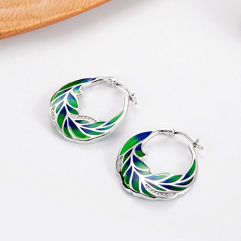 Liefde Natuur 925 Sterling Zilveren Oorbellen Groene Plant Enamel Earring Voor Vrouwen Oorbellen Crystal Cz Party Mode-sieraden