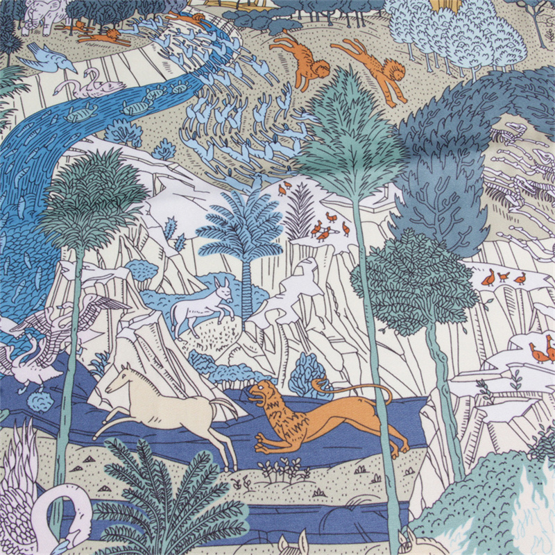 Silk Scarf Women Rainforest Animals Square Scarves Head Echarpes Silk Foulards Femme Wraps Beach Shawls Bandana Lady Hijabs 90CM