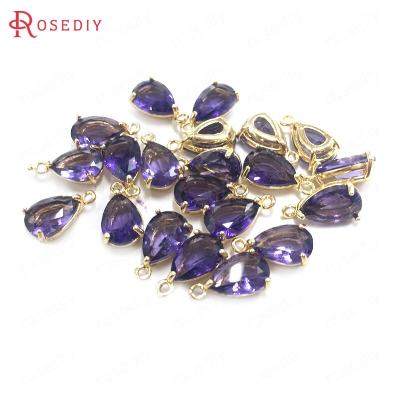 10PCS 7x10MM 24K Champagner Gold Farbe Messing und Glas Tear Form Charms Anhänger Schmuck machen Liefert Diy Zubehör: Purple