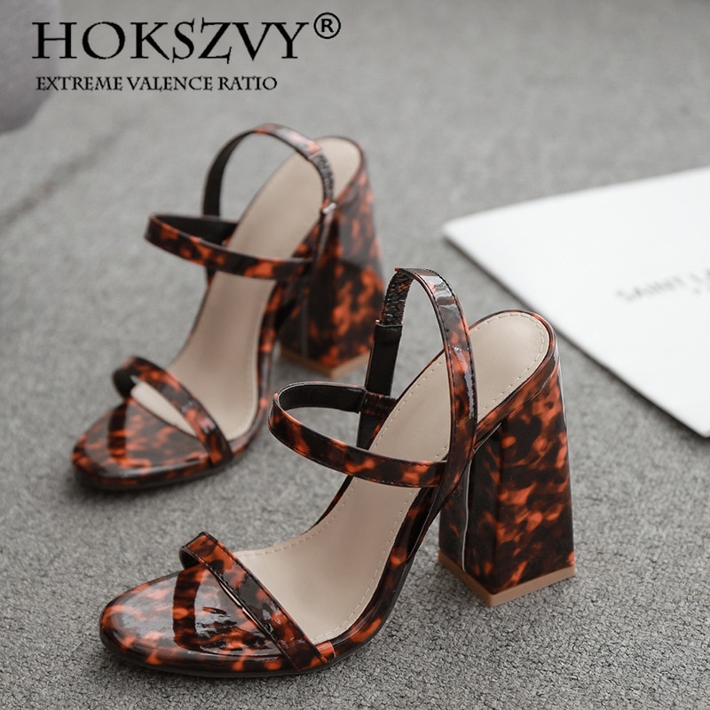 Hoksvzy Vrouwen Shoes2020 Zomer Mode Alle-Match Sexy Luipaard Print Chunky Hak Hollow-Out Grote Maat Vrouwen 'S Sandalen Zl